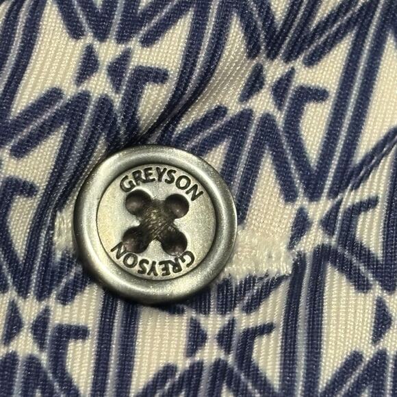 Greyson Polo Shirt Mens Large Blue Geometric AOP Golf Performance Short Sleeve - Picture 6 of 13